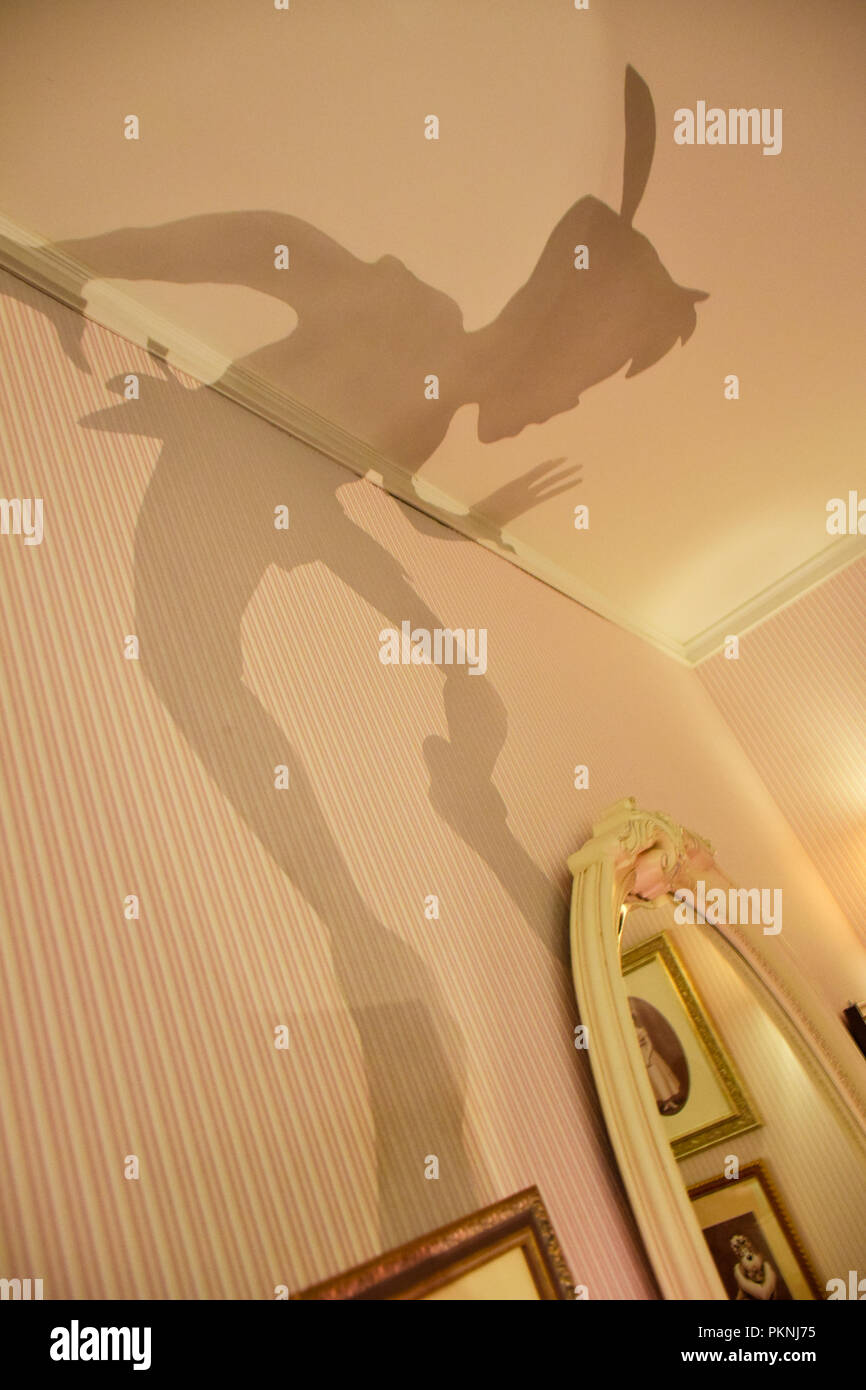 Wendy`s room with Peter Pan`s shadow on the wall setup in Disneystore located at Shibuya, Tokyo Stock Photo
